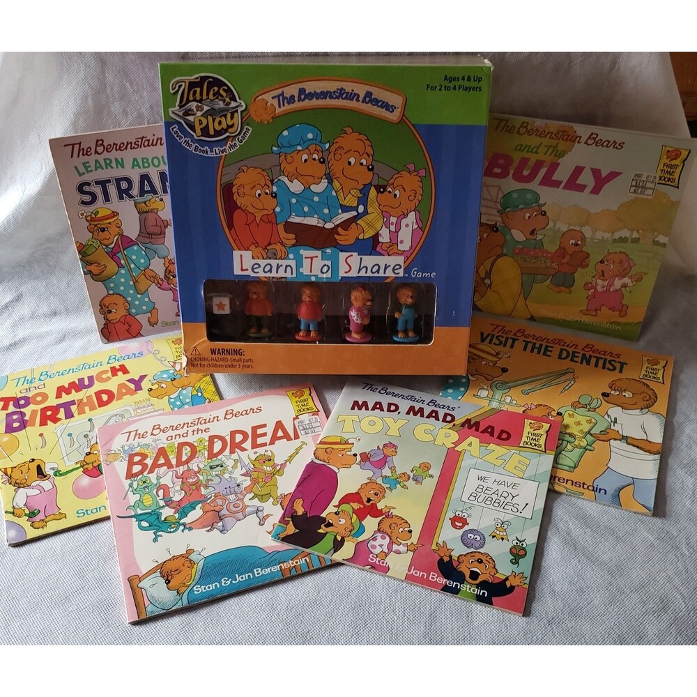 THE BERENSTAIN BEARS LEARN TO SHARE BOARD GAME With 6 BERENSTAIN BEARS BOOKS LOT